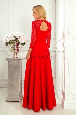 AMBER elegancka koronkowa długa suknia z dekoltem - CZERWONA